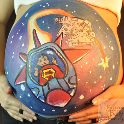 Superman belly painting, Star Wars belly