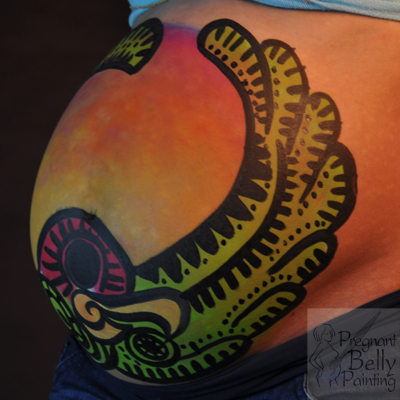 Mexican parrot pregnant belly painting